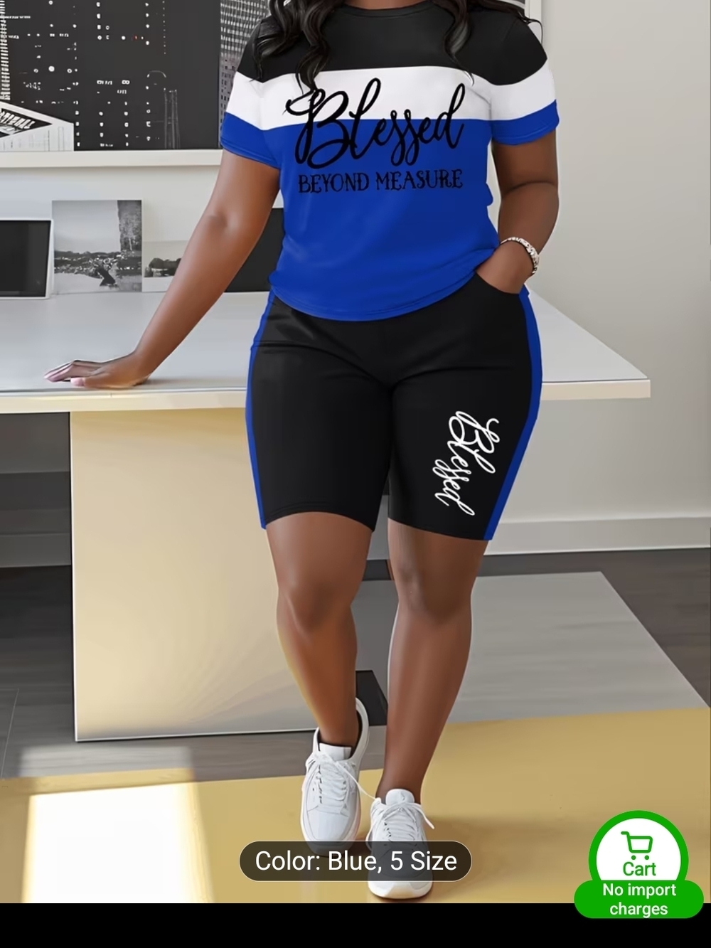 Blessed Beyond Measure Women’s Athletic Shorts & Tshirt Set: Blue